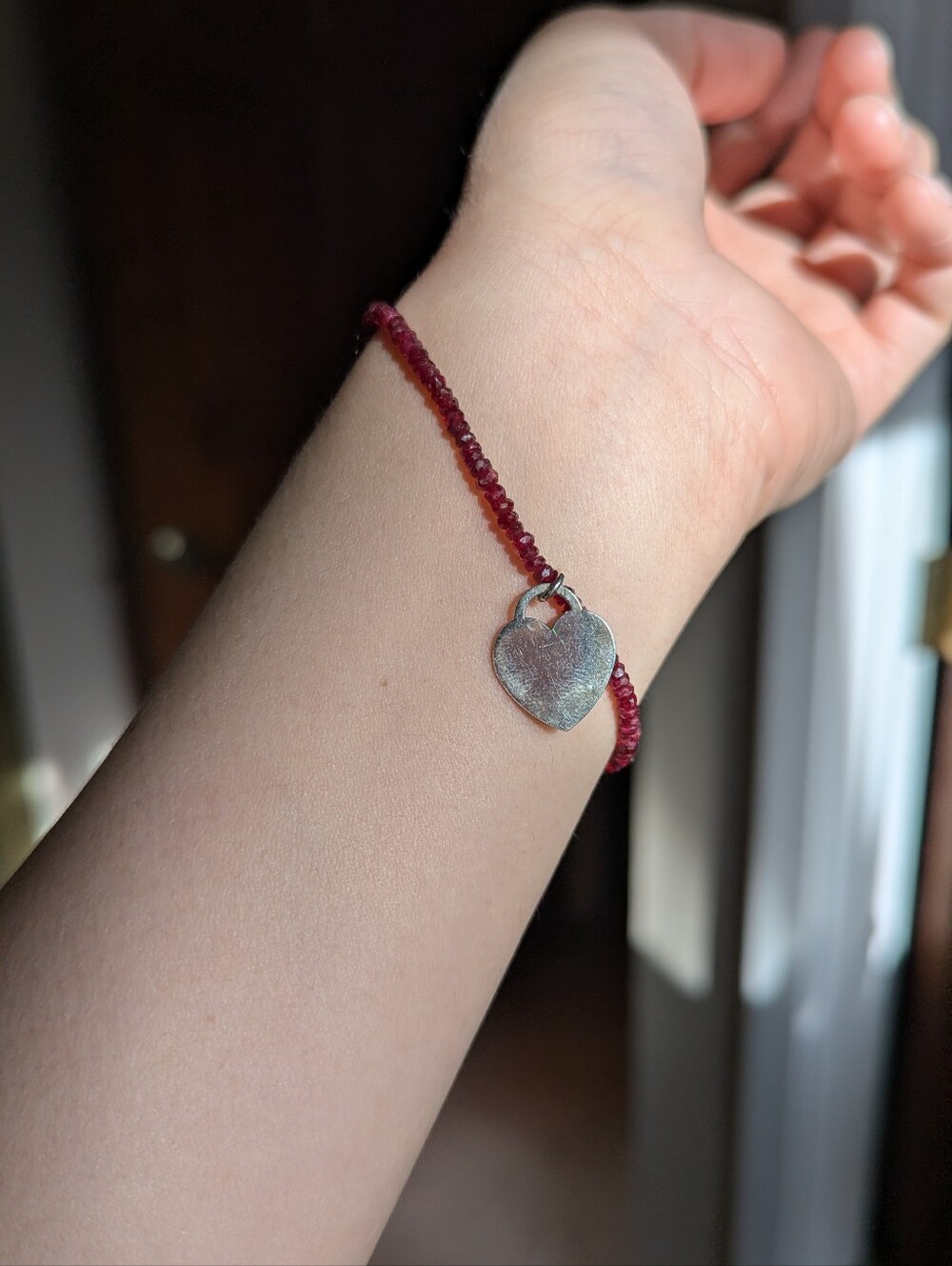 Natural Ruby Bracelet With Sterling Silver Heart Charm